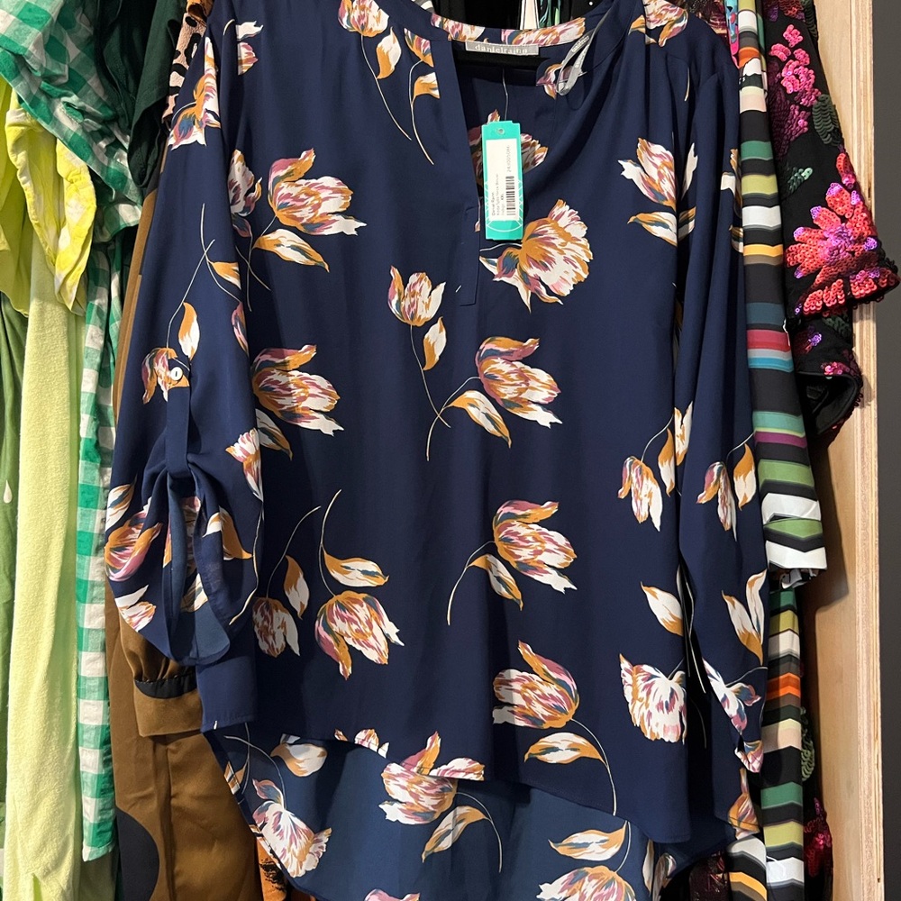 Floral split neck top